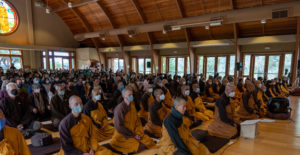 Sangha sitting in Ocean of Peace meditation hall