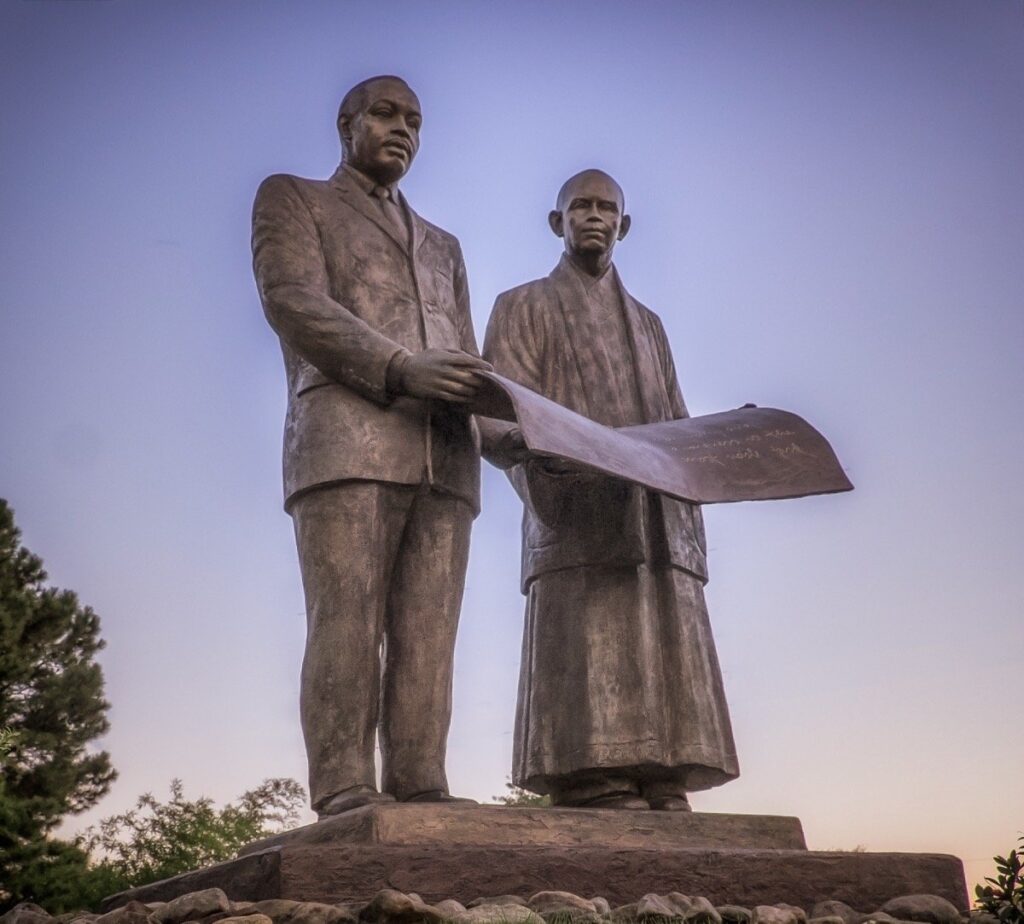 Statue of Dr. Martin Luther King, Jr. and Zen Master Thich Nhat Hanh at Magnolia Grove Monastery